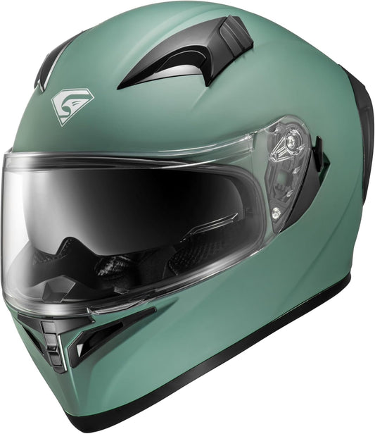 Full Face Motorcycle Helmet with Internal Tinted Visor & DOT Approved for Moped ATV Cruiser Scooter (Alpine Matt Green, Large)